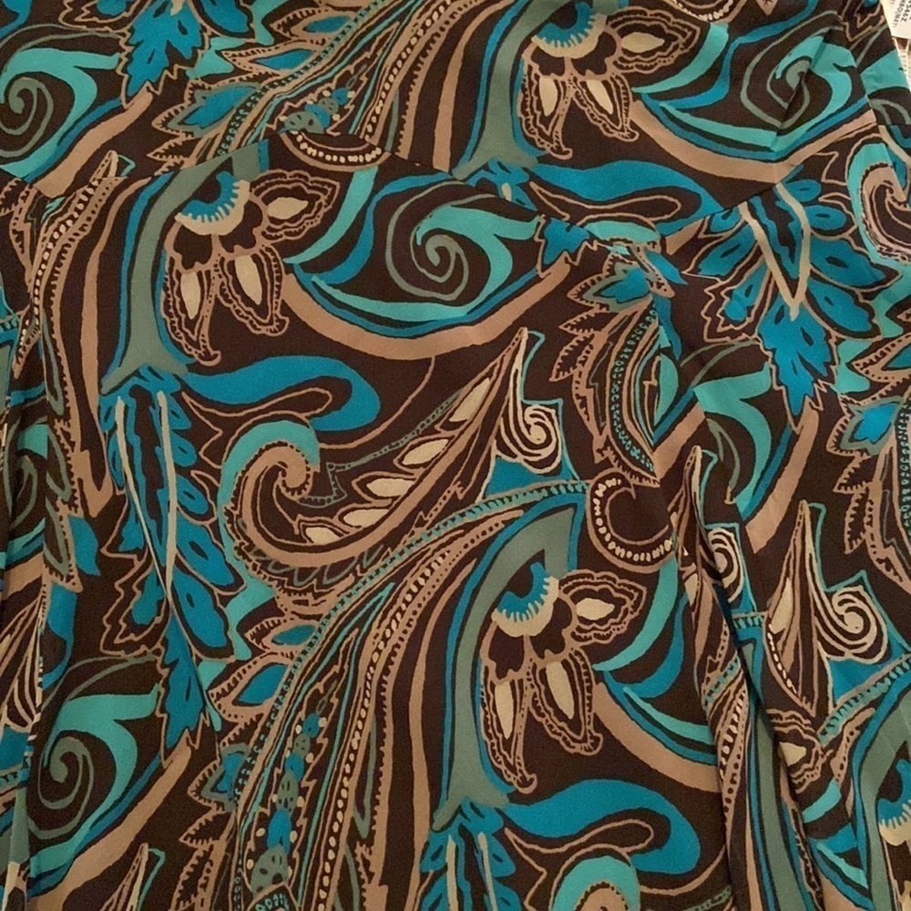 NWT Bandolino Skirt Paisley Hi Low Hem Blue Tan Brown Lined 14 - Picture 2 of 8
